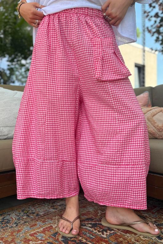 Arbi Gingham Pocket Culotte Pant Raspberry